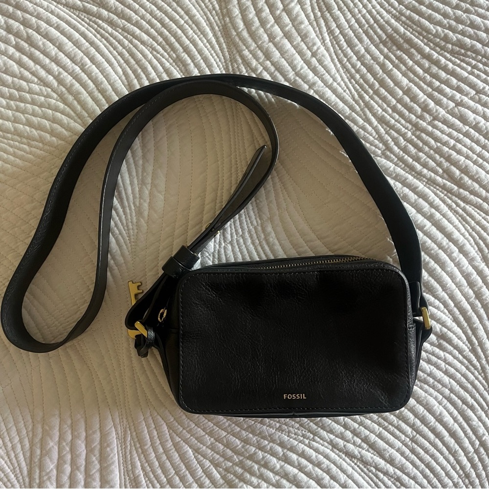 Fossil Black Leather Crossbody Bag